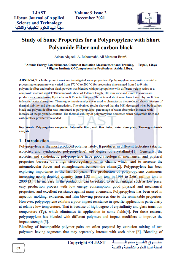 Study of Some Properties for a Polypropylene with Short  Polyamide Fiber and carbon black
