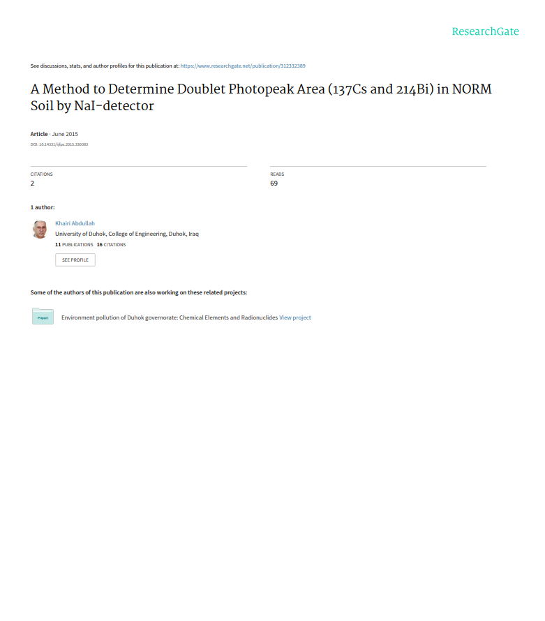 A Method to Determine Doublet Photopeak Area 137Cs and 214Bi, in NORM Soil by NaI-detector